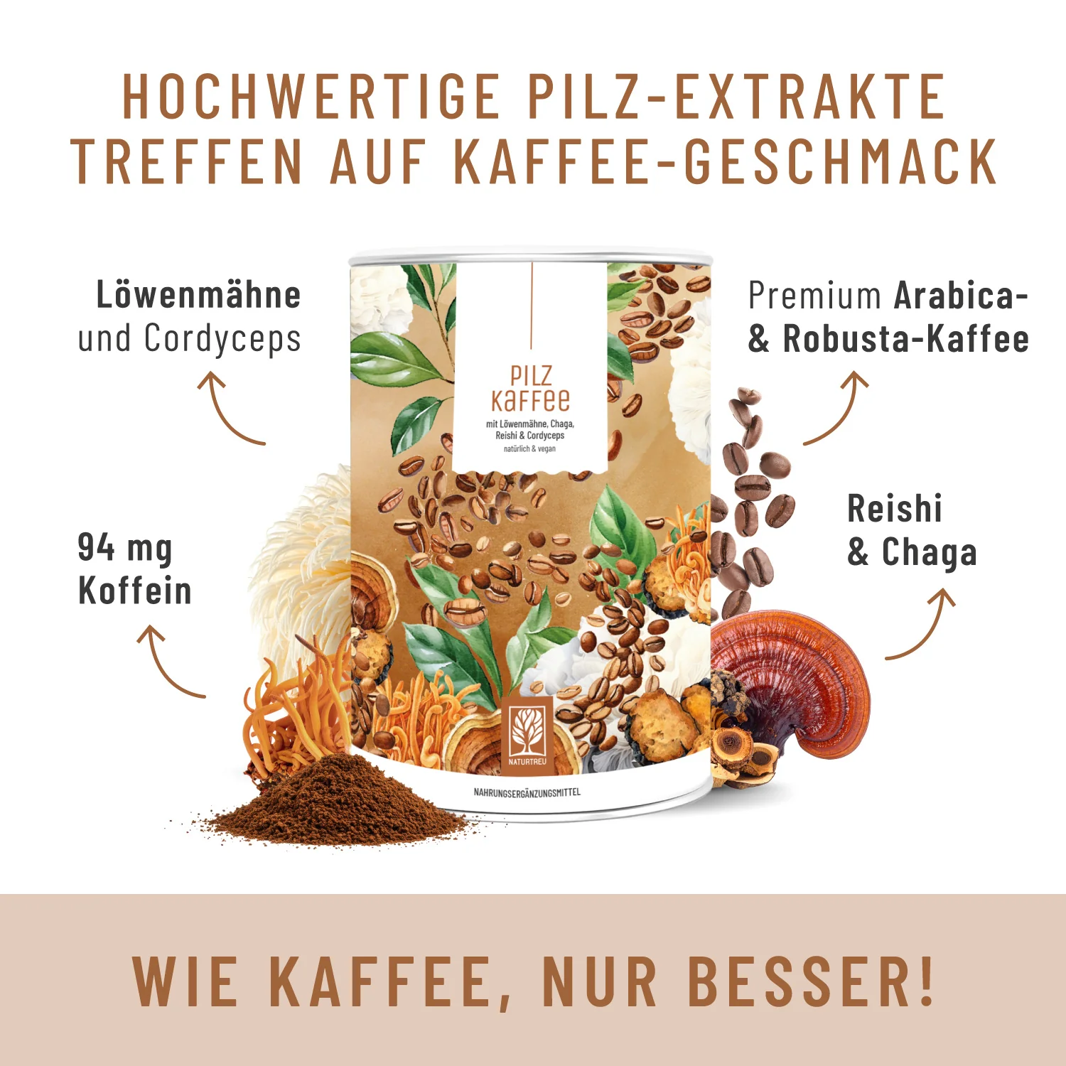 Pilzkaffee: Löwenmähne, Chaga, Reishi & Cordyceps - Image 3